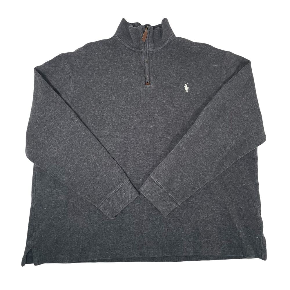 Polo Ralph Lauren Mens XL Quarter Zip Sweater Mock Neck Pullover Gray White